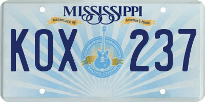 MS license plate KOX237
