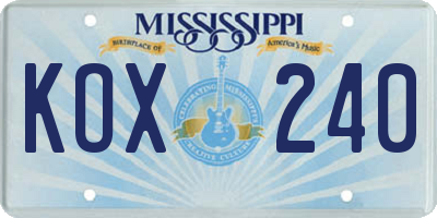 MS license plate KOX240