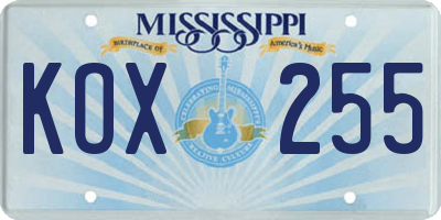 MS license plate KOX255