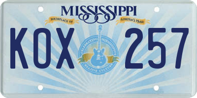 MS license plate KOX257