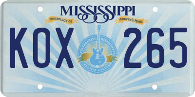 MS license plate KOX265