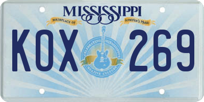 MS license plate KOX269