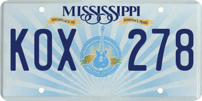 MS license plate KOX278