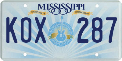 MS license plate KOX287