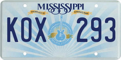 MS license plate KOX293