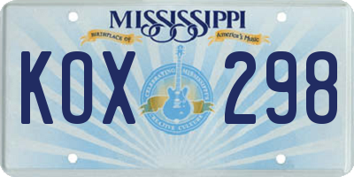 MS license plate KOX298