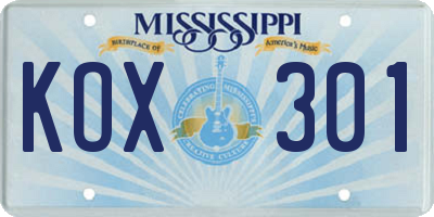 MS license plate KOX301