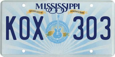 MS license plate KOX303