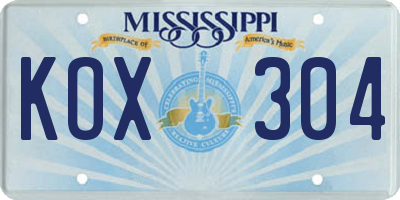 MS license plate KOX304