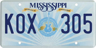 MS license plate KOX305