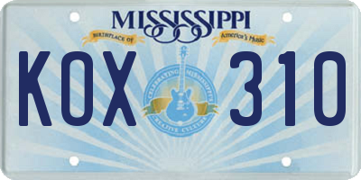 MS license plate KOX310