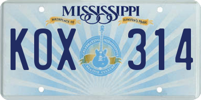 MS license plate KOX314