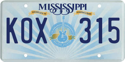 MS license plate KOX315