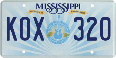 MS license plate KOX320