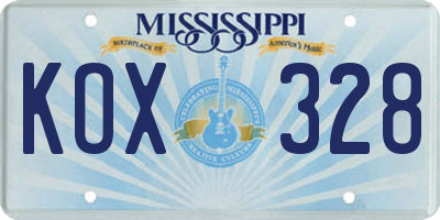 MS license plate KOX328