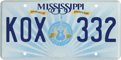 MS license plate KOX332