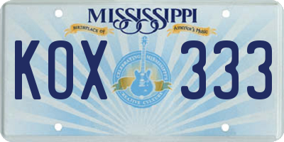 MS license plate KOX333