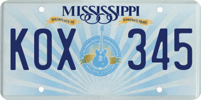 MS license plate KOX345
