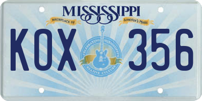 MS license plate KOX356