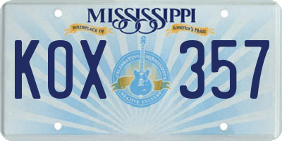 MS license plate KOX357
