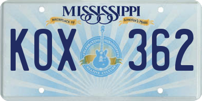 MS license plate KOX362