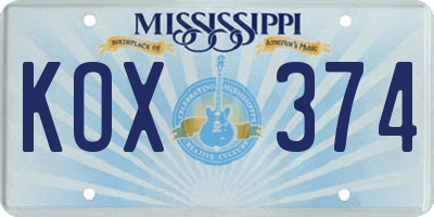MS license plate KOX374