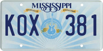 MS license plate KOX381