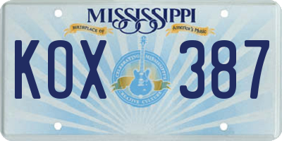 MS license plate KOX387