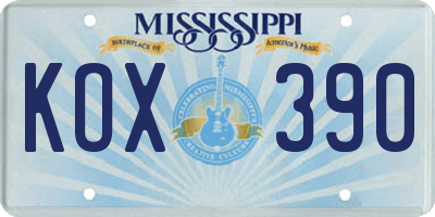 MS license plate KOX390