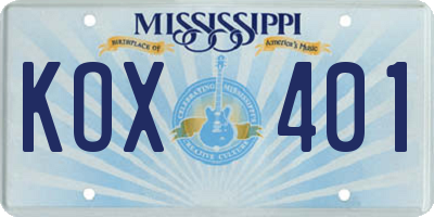 MS license plate KOX401