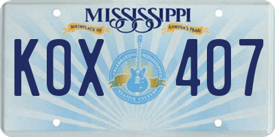 MS license plate KOX407