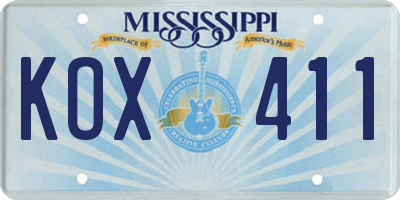 MS license plate KOX411