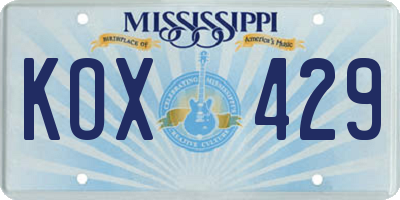MS license plate KOX429