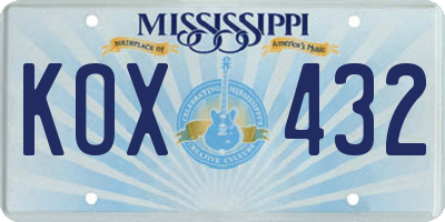 MS license plate KOX432