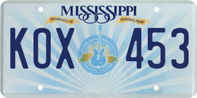 MS license plate KOX453