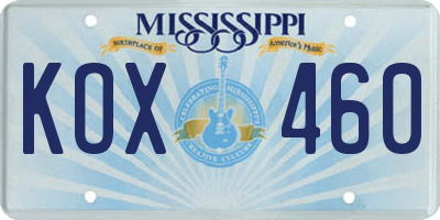 MS license plate KOX460