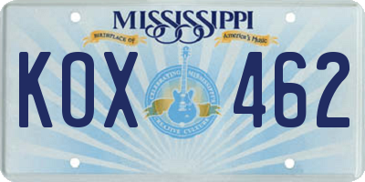 MS license plate KOX462
