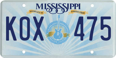 MS license plate KOX475