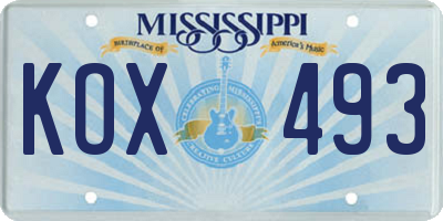 MS license plate KOX493