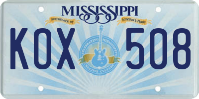 MS license plate KOX508