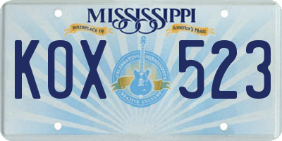 MS license plate KOX523