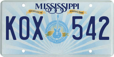 MS license plate KOX542