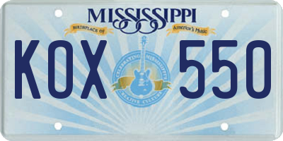 MS license plate KOX550