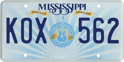 MS license plate KOX562