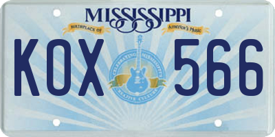 MS license plate KOX566