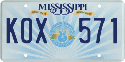 MS license plate KOX571