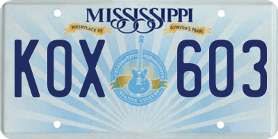 MS license plate KOX603