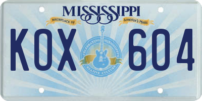 MS license plate KOX604