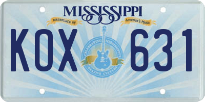 MS license plate KOX631