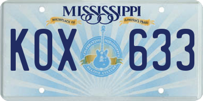 MS license plate KOX633